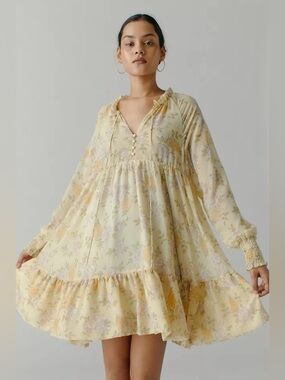 🌸 En Saison Cora Mini Dress 
Yellow Floral Smocked Cuff Mini Dress